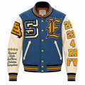 Heritage Varsity Brockton Football Champions Varsity Jacket | Navy Wool & Leather Sleeves | Gothic B Patches | NWT