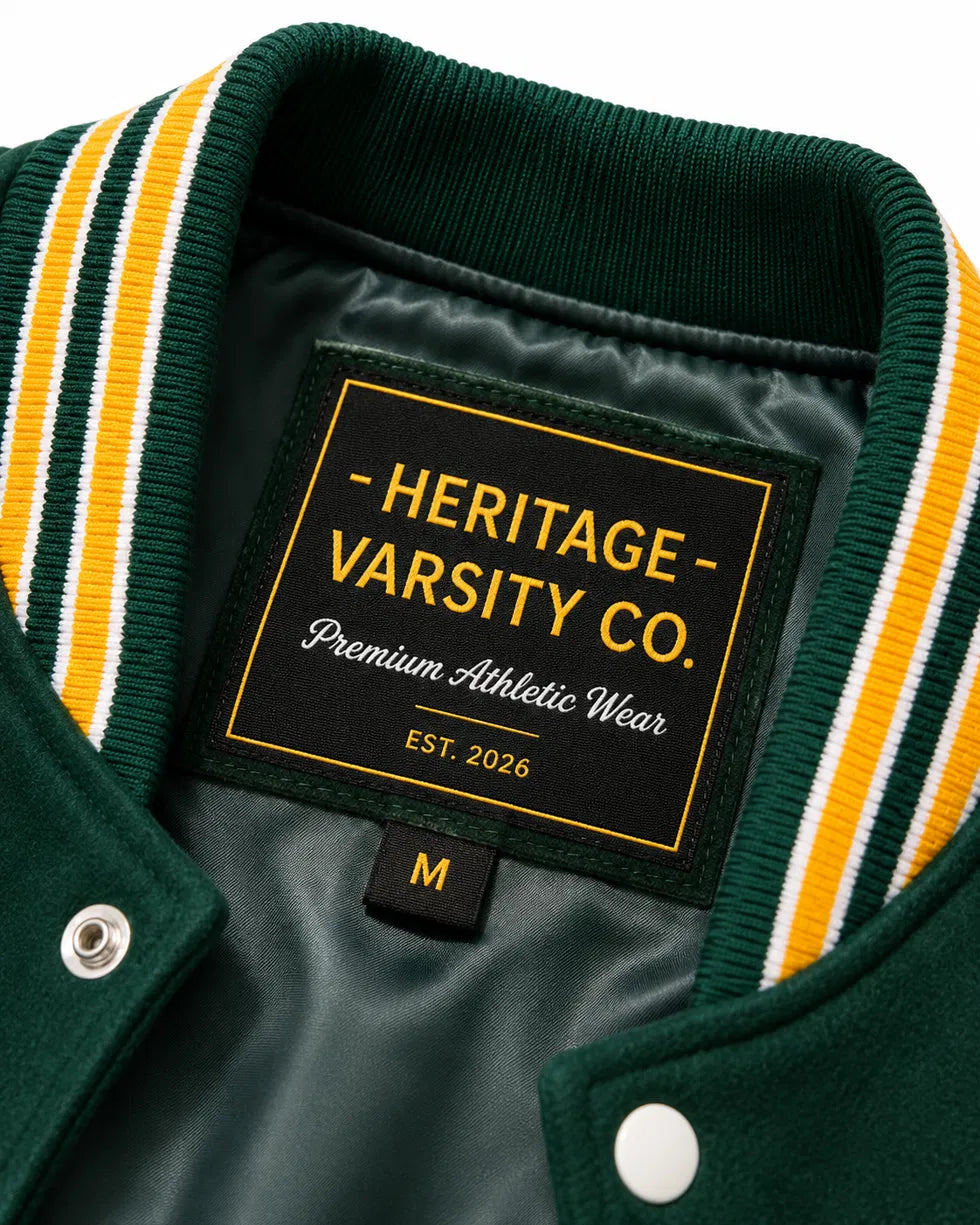 Heritage Varsity Co. Coach Classic Varsity Jacket | Green Wool & Leather Sleeves | N Letter Patch | NWT