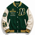 Heritage Varsity Co. Coach Classic Varsity Jacket | Green Wool & Leather Sleeves | N Letter Patch | NWT