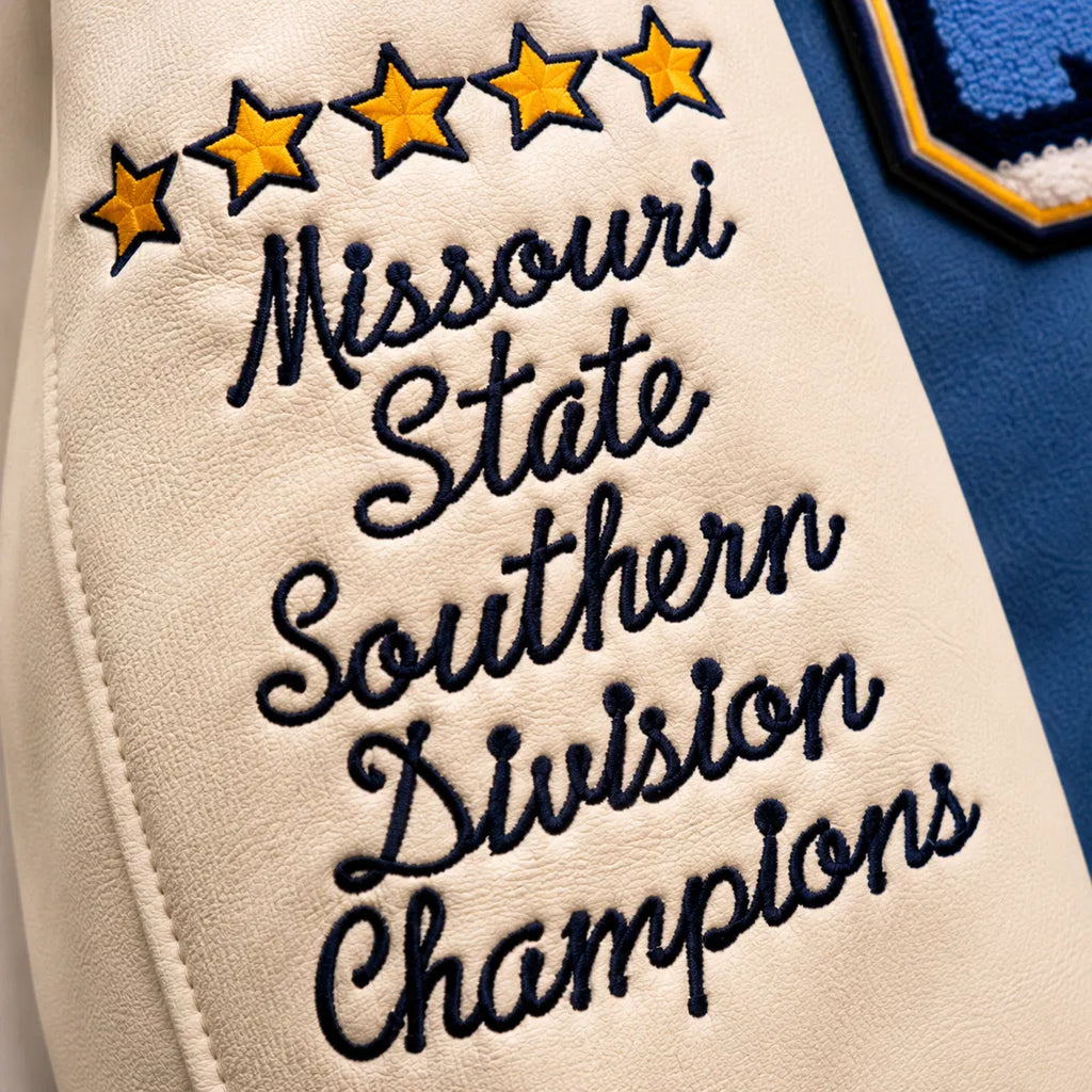 Heritage Varsity Missouri State Champions Varsity Jacket | Blue Wool & Leather Sleeves | SF Patches | NWT