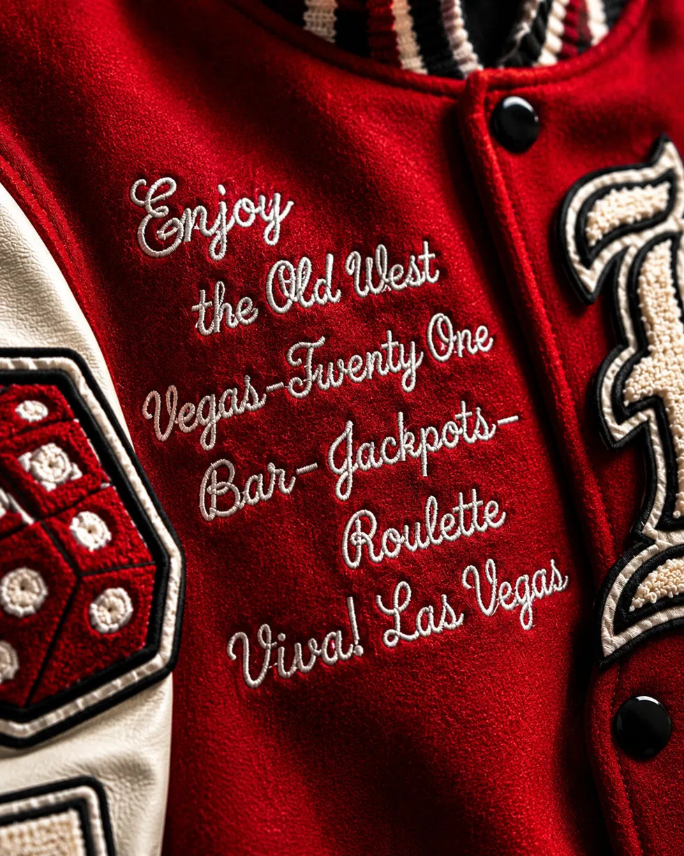 Heritage Varsity Las Vegas Casino Varsity Jacket | Red Wool & Leather Sleeves | 777 Casino Patches | NWT