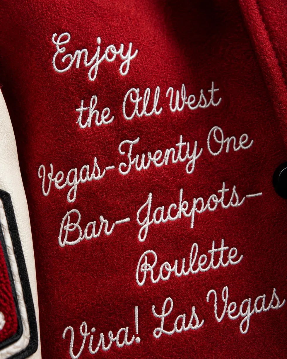Heritage Varsity Las Vegas Casino Varsity Jacket | Red Wool & Leather Sleeves | 777 Casino Patches | NWT